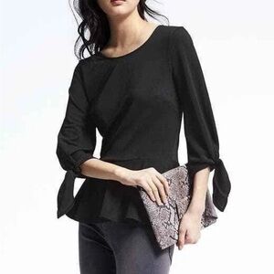 Black Tie Sleeve Blouse with Keyhole Back by Ann Taylor - NWTS! XS